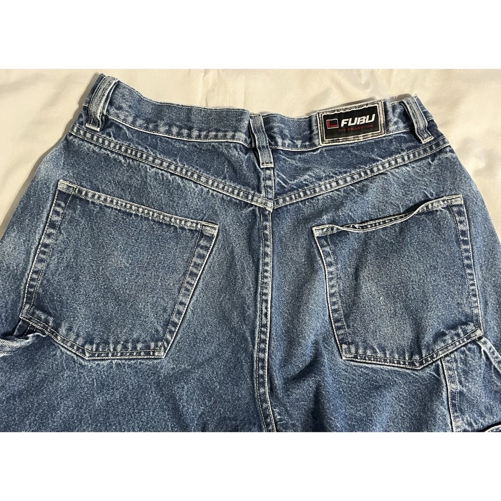 Vintage FUBU Shorts Carpenter Cargo Baggy Skater Y2K Denim Jorts W36 - Picture 15 of 16